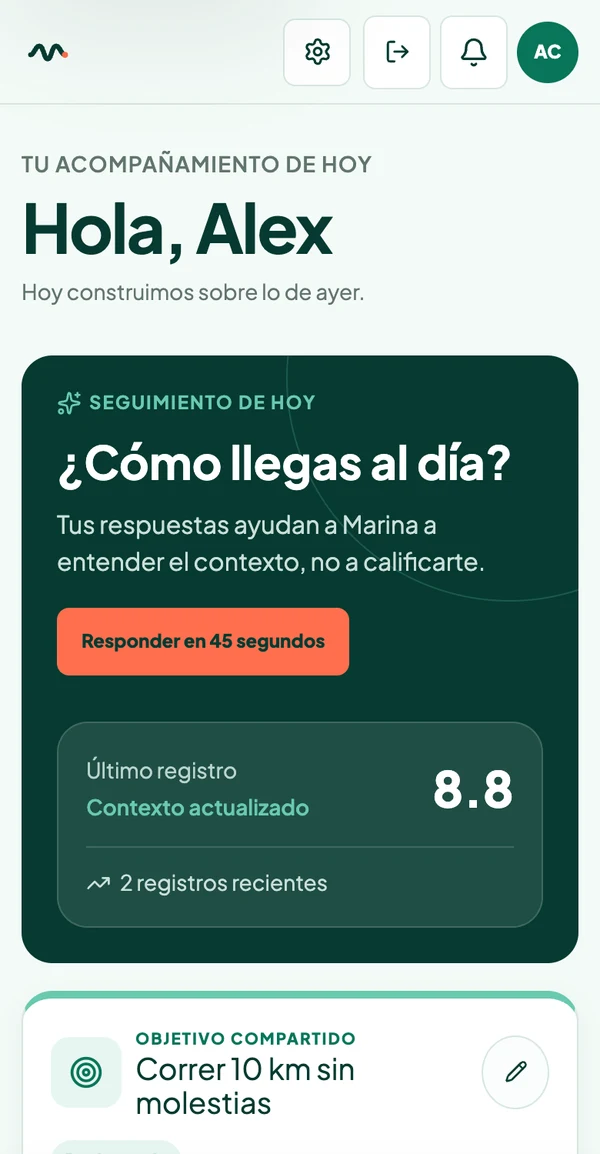 La app del cliente: el seguimiento del día y el último registro