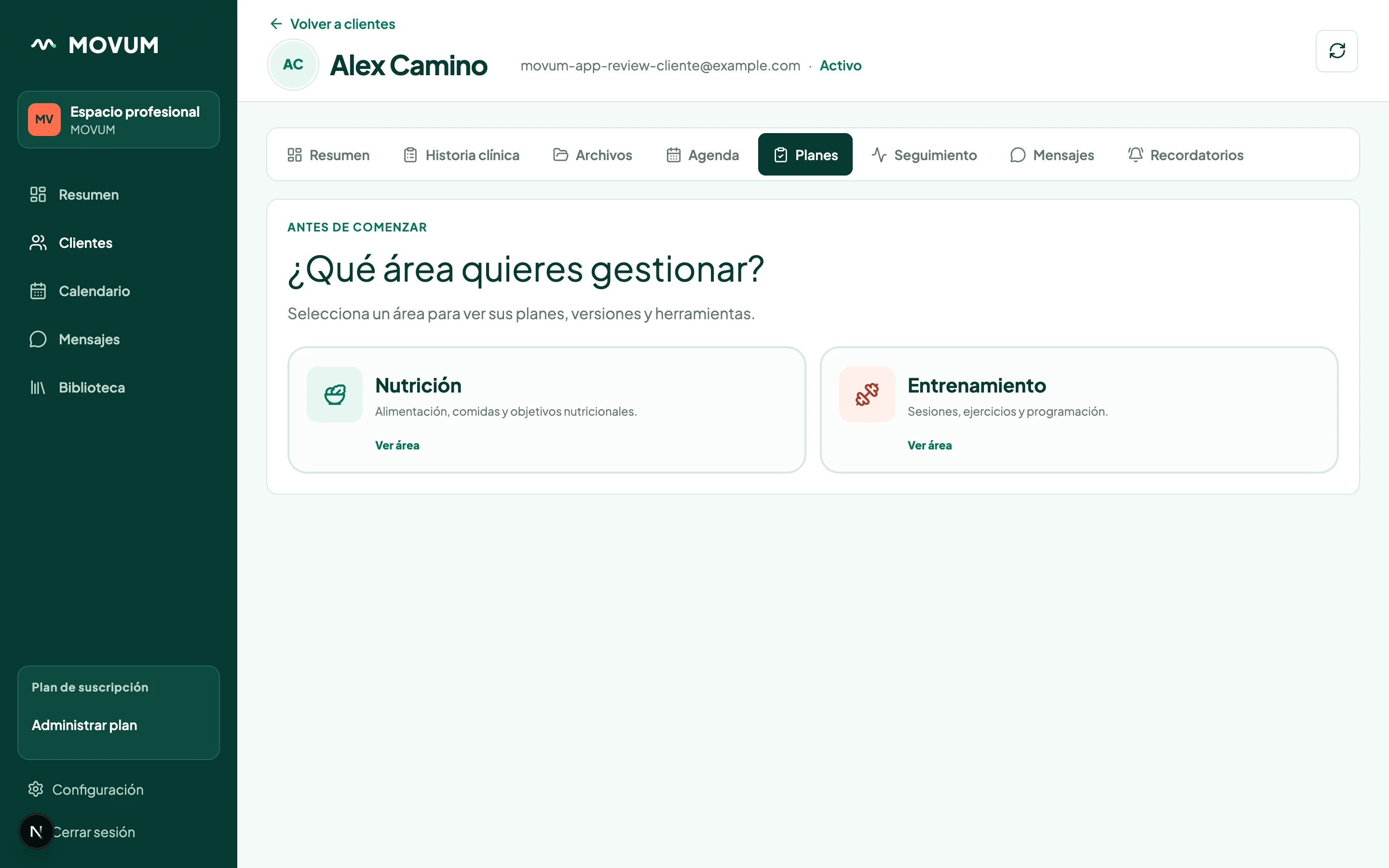 Abre el cliente y ve a Planes